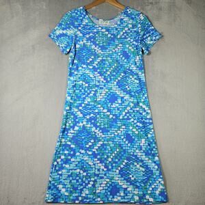 Sea Waves T Shirt Dress Womens Sz S Blue Knee Length Beach Summer Vacation Artsy